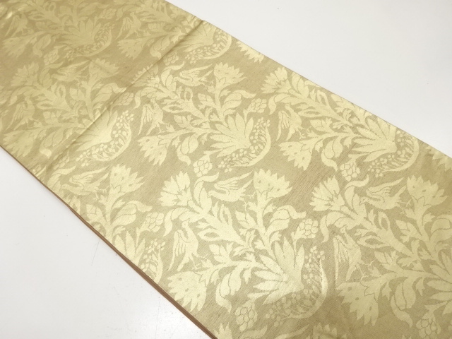 JAPANESE KIMONO / ANTIQUE FUKURO OBI / SILK / WOVEN FLOWER & BIRD